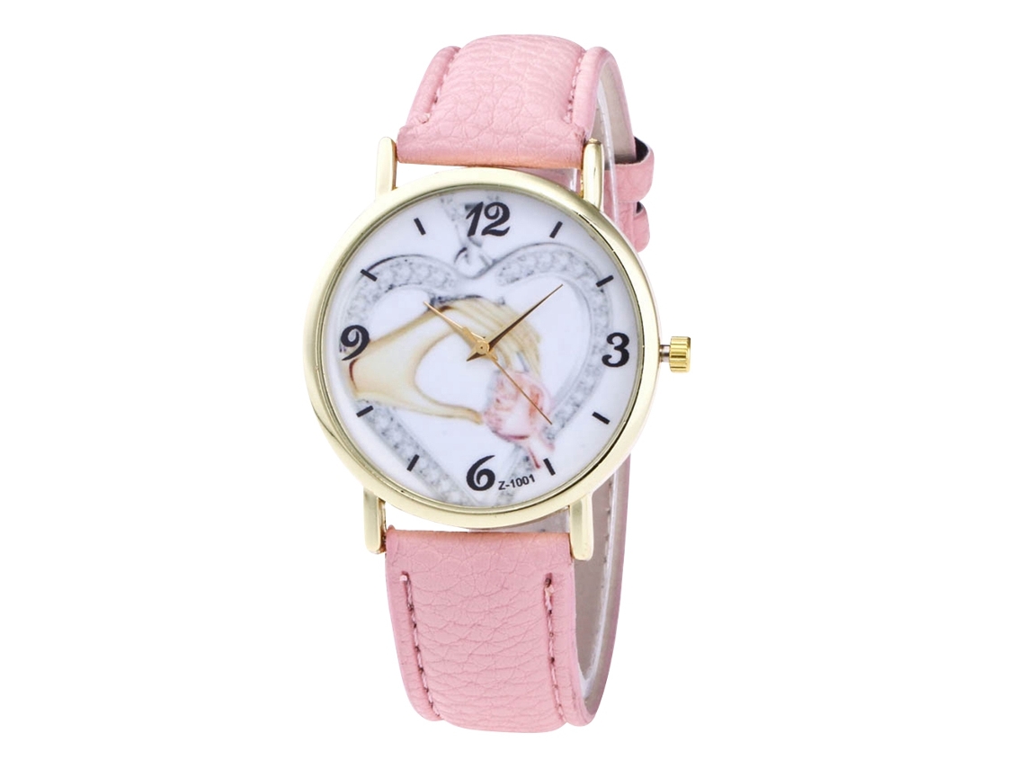 Reloj De Mujer Zhoulianfa Con Diseño De Corazón, Correa De Piel Sintética Y Cuarzo Rosa.