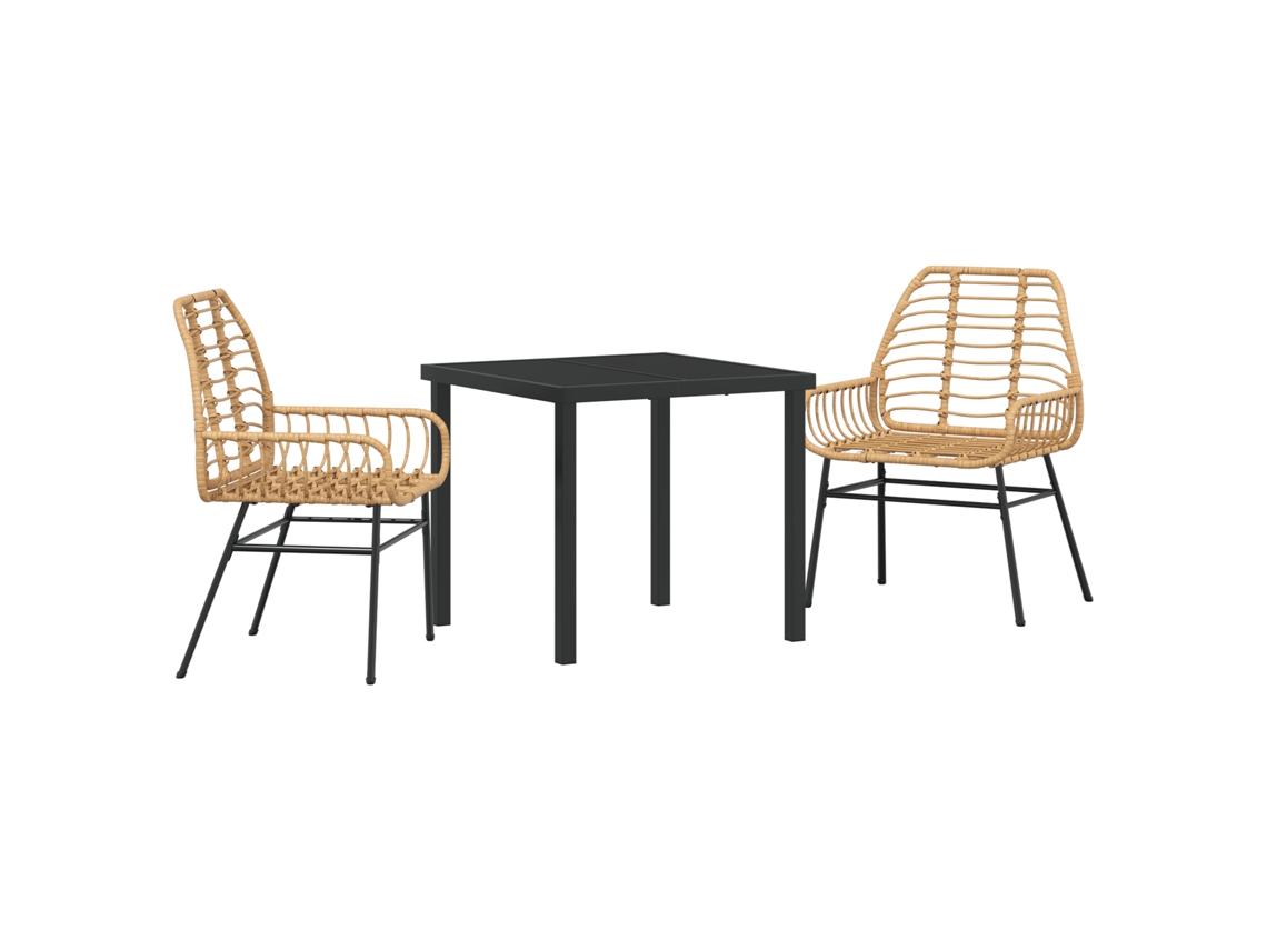 Conjunto de comedor de jardín de 3 piezas vidaxl en ratán sintético marrón