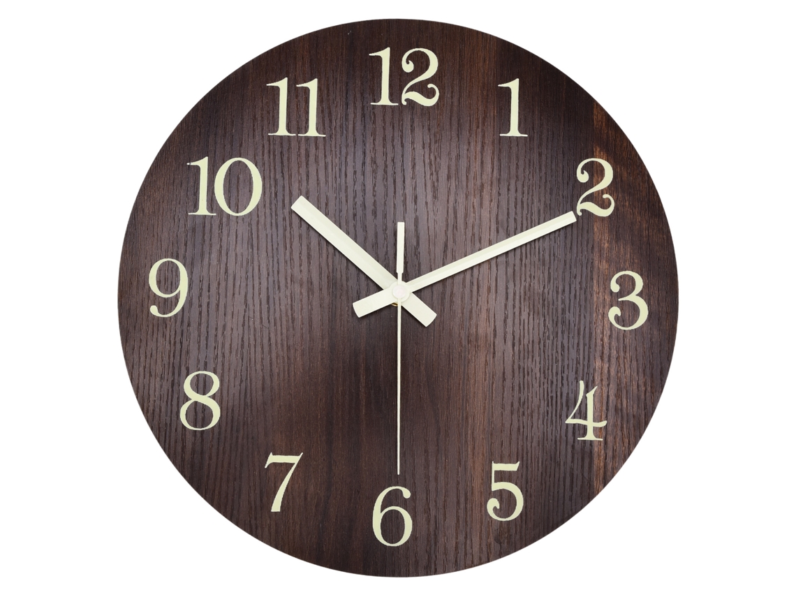 Reloj de pared silencioso de madera estilo retro Baok con movimiento de cuarzo y luminiscencia 3D para dormitorio, oficina y cocina.