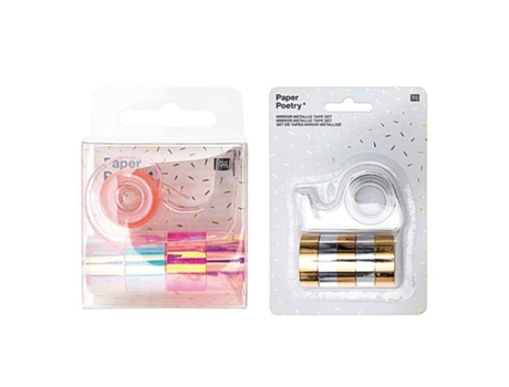 10 mini cintas adhesivas iridiscentes blancas y rosadas + cintas metalizadas con espejo de oro y plata