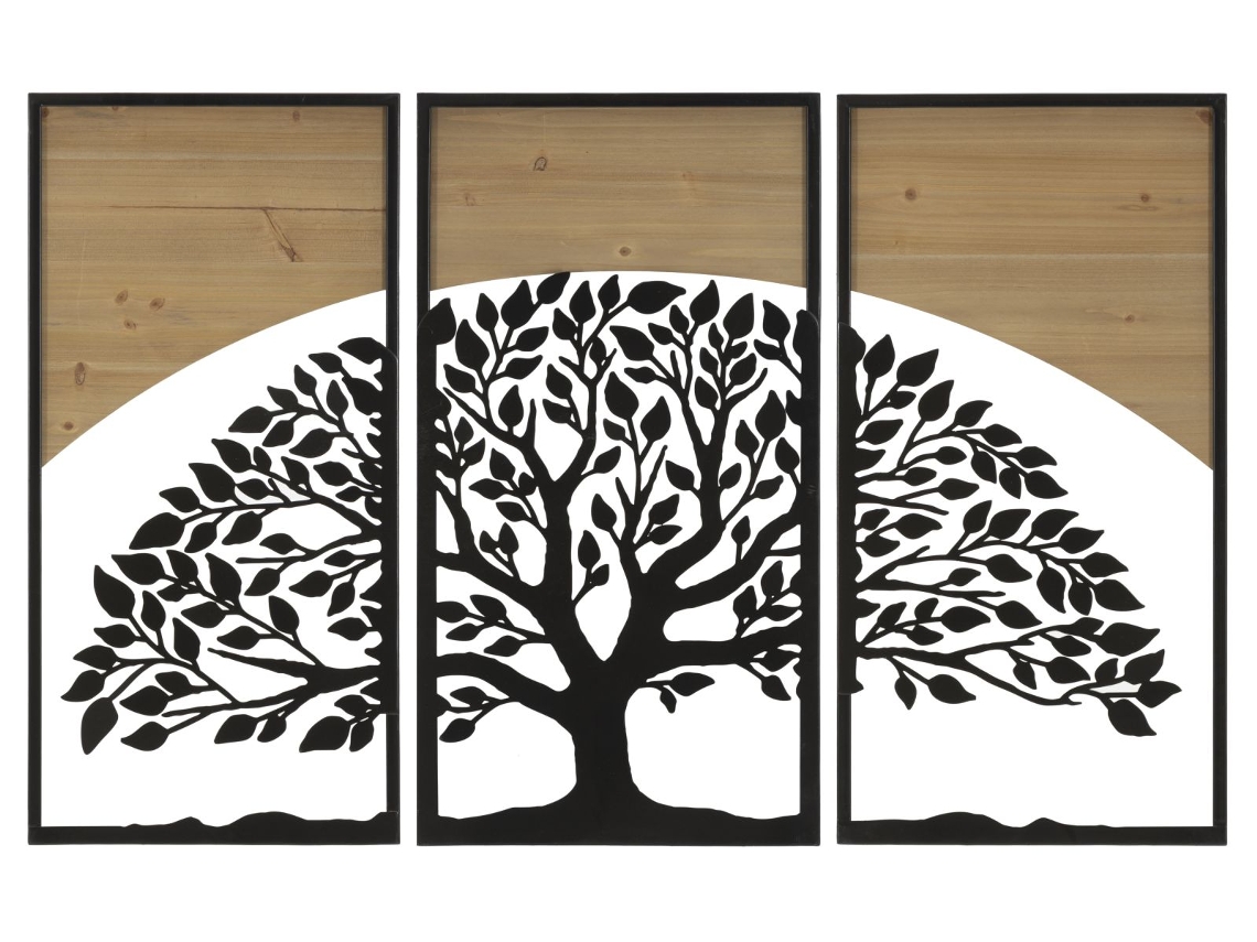 Conjunto de 3 paneles decorativos 3D en metal marrón y madera 105x2x70 cm Mauro Ferretti