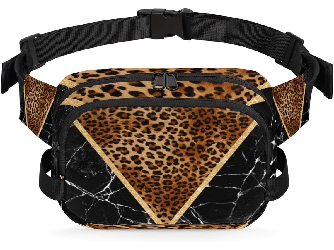Riñonera de mujer con estampado de leopardo y efecto mármol, 22,8 x 6,3 x 15,5 cm, diseño personalizable, resistente al agua.