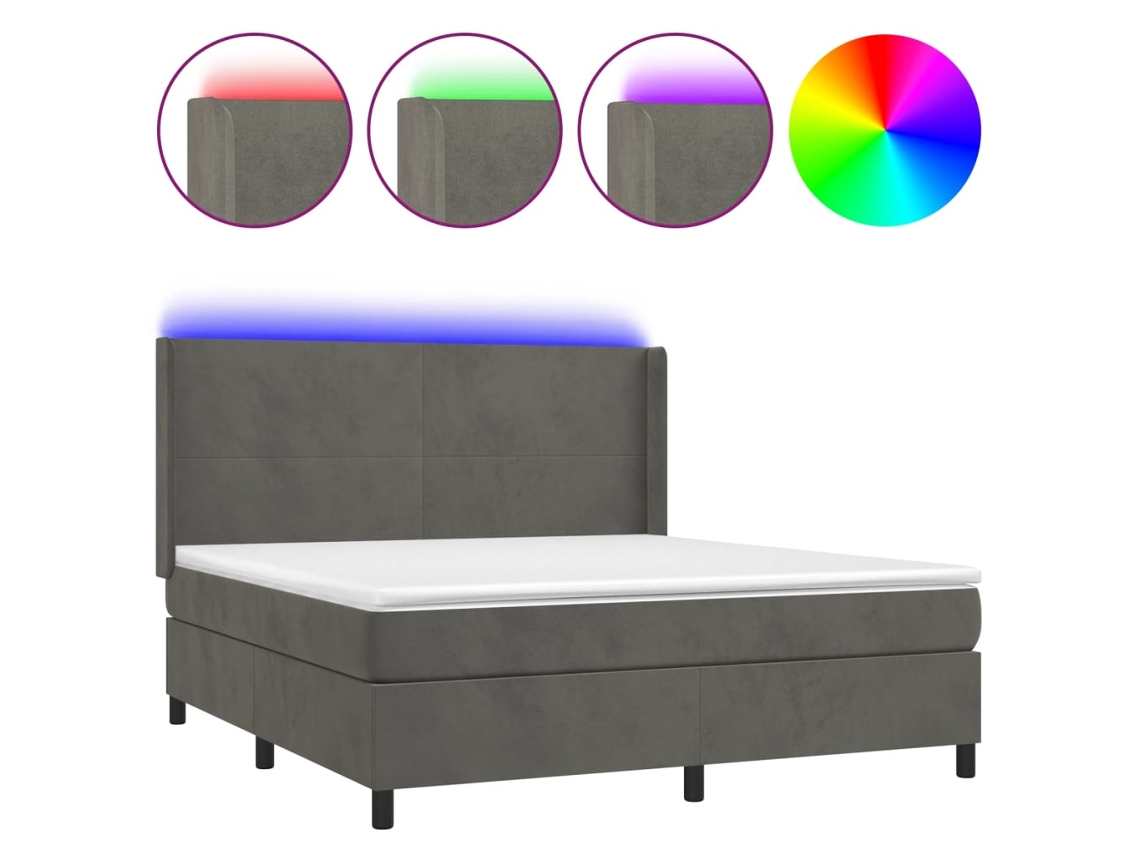 Maison Exclusive - Cama Box Spring Colchón Y Led Terciopelo Gris Oscuro 160x200 Cm
