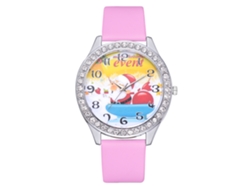 Reloj De Cuarzo Informal Para Mujer Con Correa De Pu, Bonito Estampado Navideño, Regalo Rosa