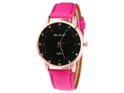 Reloj De Cuarzo Con Correa De Cuero Pu, Dial Redondo, Decoración De Strass, Unisex, Zhoulianfa (rojo Rosa)