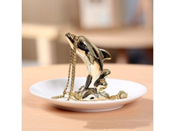 Taza De Joyería Cerámica Delfín Oro - Porta Anillos Y Joyas Para Colgantes Y Pendientes