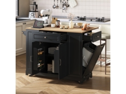 Isla De Cocina Con Ruedas, Cajones Extensibles Y Compartimento Para La Basura - Color Negro.