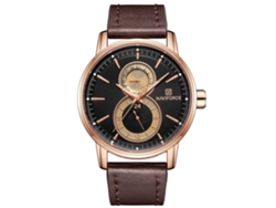 Reloj Hombre Naviforce De Cuero Cuarzo Impermeable 3atm Rosa Café