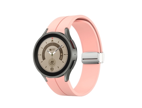 Correa de reloj inteligente para Samsung Galaxy Watch5 de 40 y 44 mm / Pro de 45 mm, correa de silicona con hebilla plateada plegable (rosa)