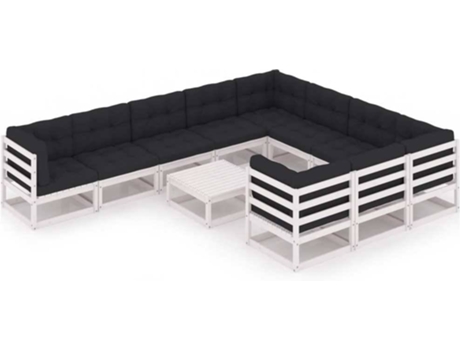 Conjunto 11 de muebles de jardín VIDAXL con cojines madera pino blanco
