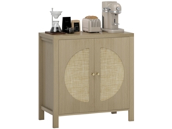 Aparador De Cocina, Mueble De Almacenamiento Con 2 Puertas Efecto Ratán Y Estante Regulable, 75 X 38 X 77 Cm, Madera Natural.