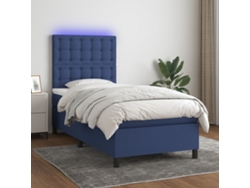 Cama Box Spring Colchón Y Luces Led Tela Azul 90x200 Cm