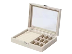 Organizador de joyería con bandeja apilable y cerradura beige (21x16x6cm) Kofihety