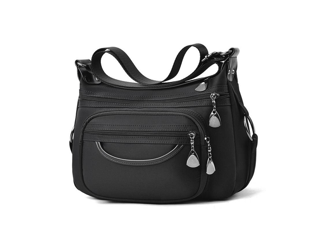Bolso de hombro informal para mujer con múltiples bolsillos, en tela Oxford negra. Eifson