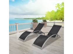 Tumbona | Tumbona De Exterior | Sillas Con Mesita Aluminio Negro Wsd106139