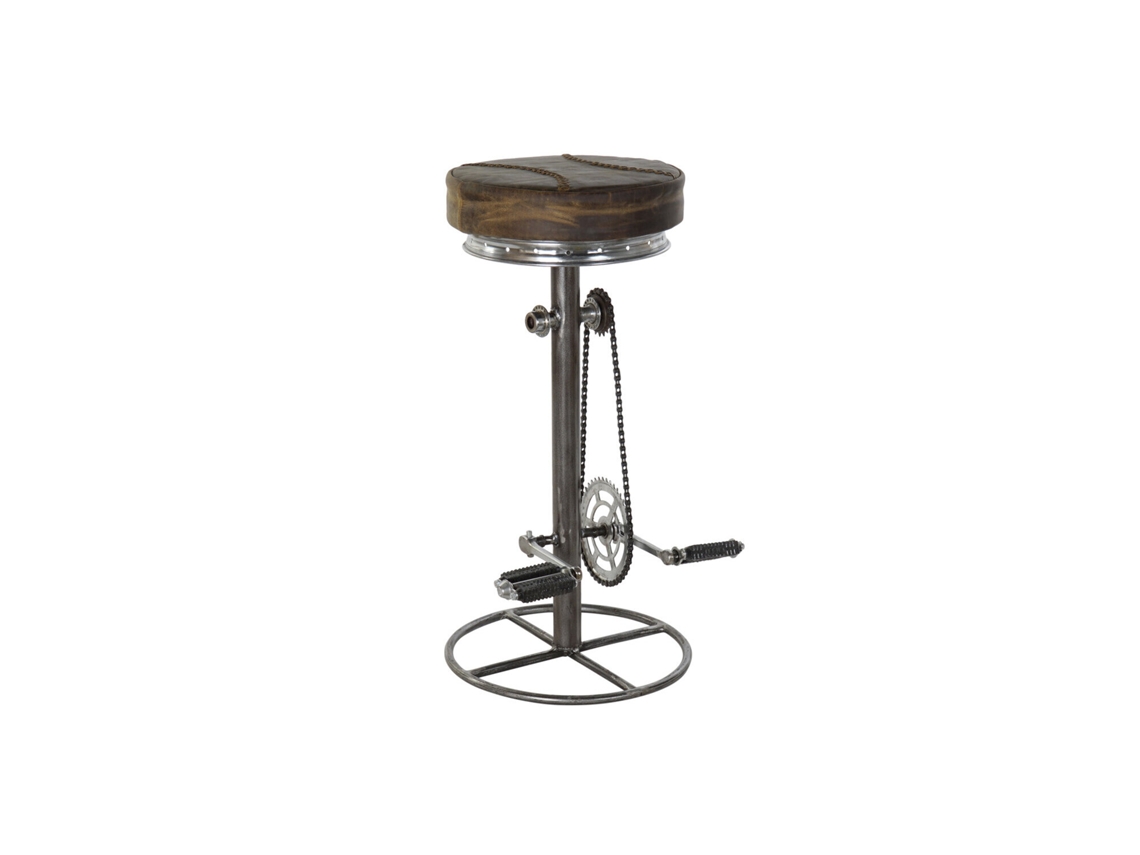 Taburete Metal Cuero Pedales Marron 44x41x82cm