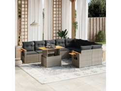 Conjunto de sofá de jardín de 10 piezas con cojines, ratán gris, DKD Home Decor
