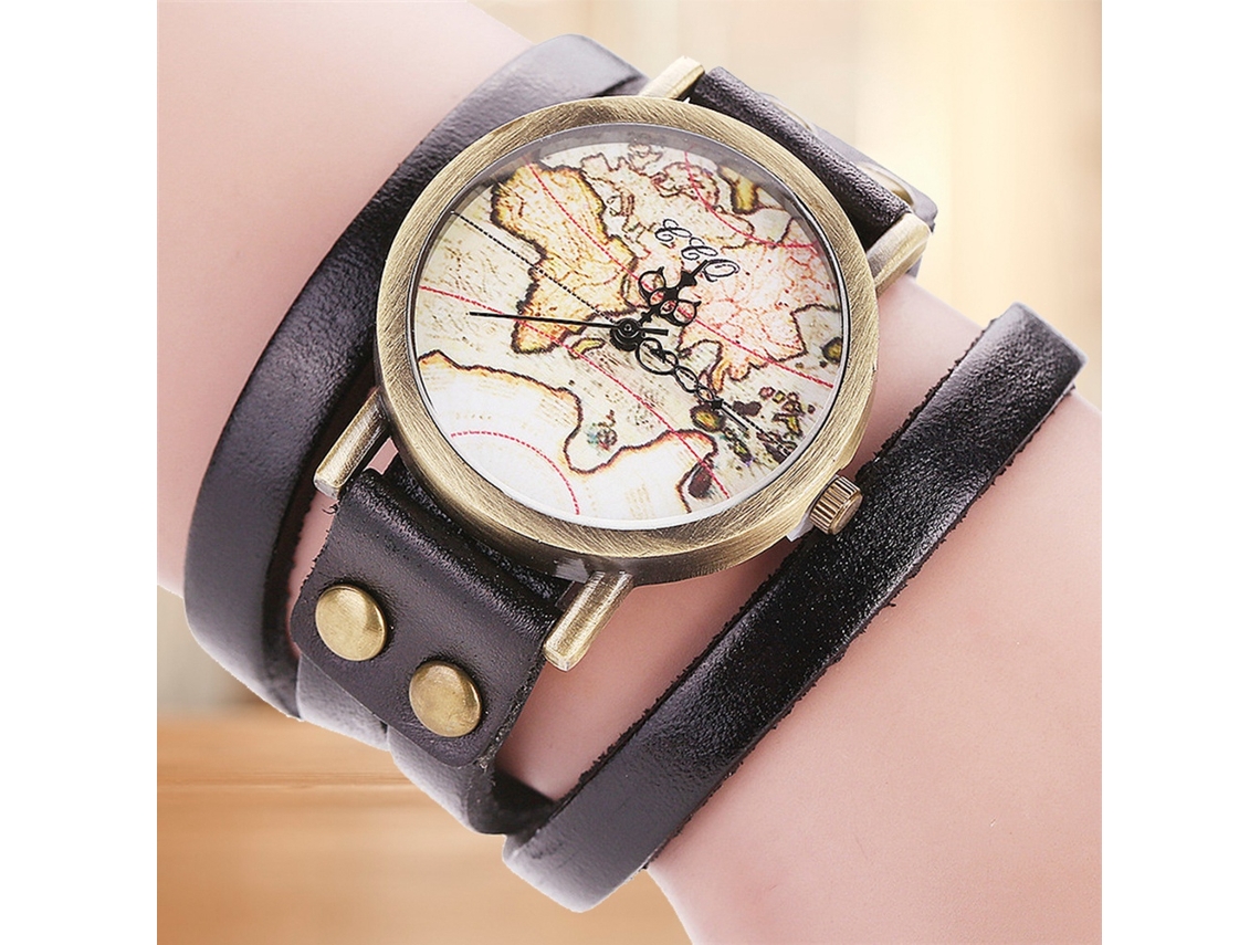Reloj De Pulsera Unisex Ccq De Aleación Con Correa De Pu Y Movimiento De Cuarzo Negro.