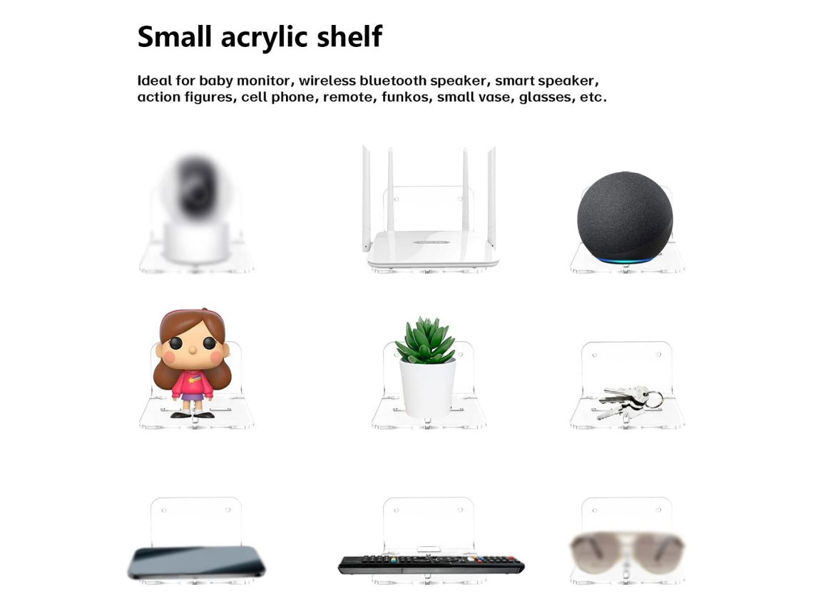 3pcs Estante De Pared De Acrílico Universal Adhesivo Para Cámaras Altavoces Estantes Flotantes Pequeños Para Dormitorio Sala Cocina
