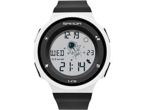 VEANXIN Astronauta Relojes Digital Electrónico Resina Pulsera Alarma Reloj de Pulsera Impermeable-blanco negro
