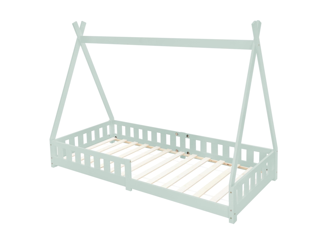 Cama infantil tipi ML-Design 200x90 cm color verde con protección anticaída y somier