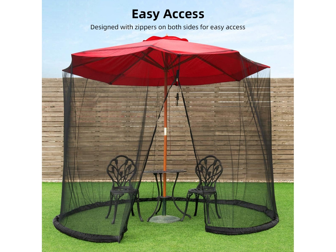 Mosquitera Para Sombrilla De Patio De 2,1 A 3,3 Metros, Ajustable Con Cremallera Y Base Estable Para 7 A 9 Personas.
