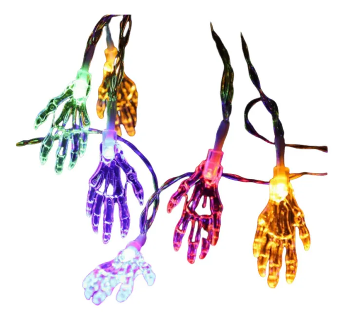 Guirnalda de luces LED de Halloween de 3 metros y 20 LED, transparente, con forma de mano de esqueleto, Vayotoy