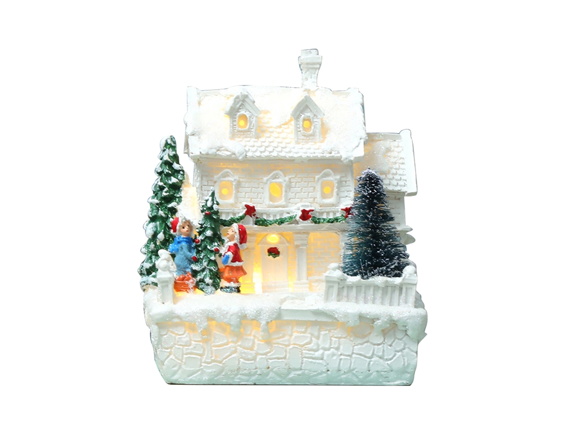 Decoración navideña de pueblo con luces LED y figuras