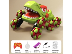 Coche de dinosaurio a control remoto con luces LED, pulverizador de niebla, rotación de 360°, vehículo eléctrico de derrape de 2,4 g, verde, para niños. Aeuzwr