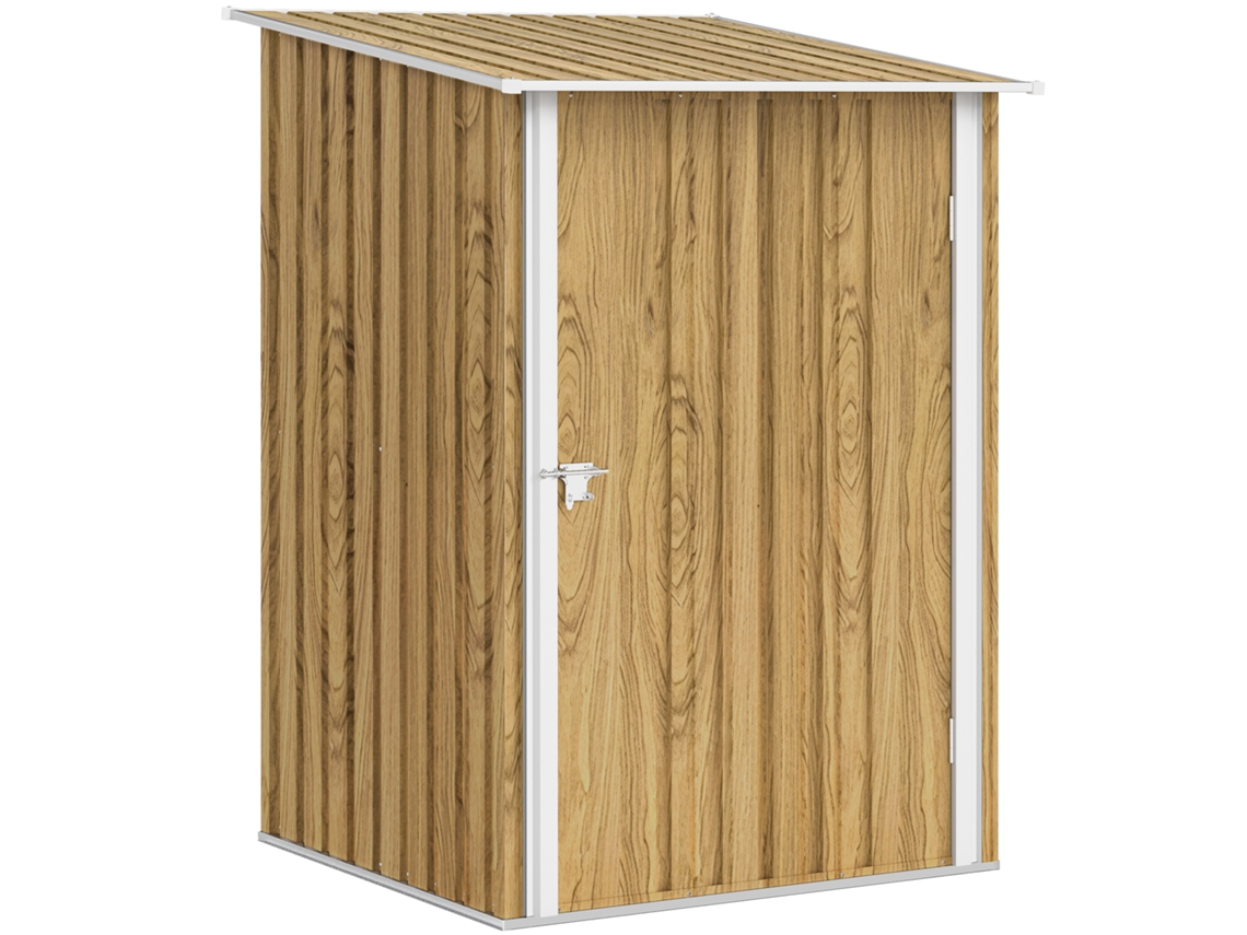 Caseta de herramientas de jardín de acero galvanizado con puerta abatible, 100x104x160cm, marrón claro.