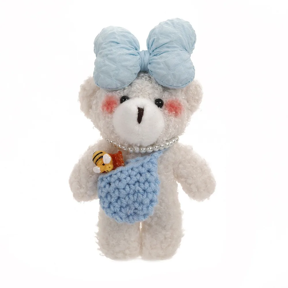 (azul) Oso De Peluche Con Llavero De Lazo, Accesorios Para Bolsos, Suave Juguete De Peluche
