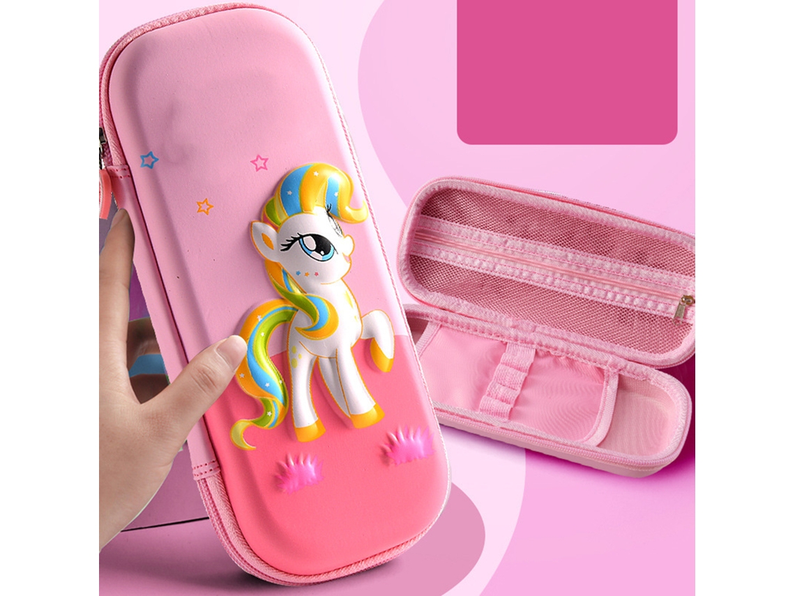 Estuche De Lápices Infantil Eva 2 Capas Unicornio Rosa Grande Capacidad Niños Niñas