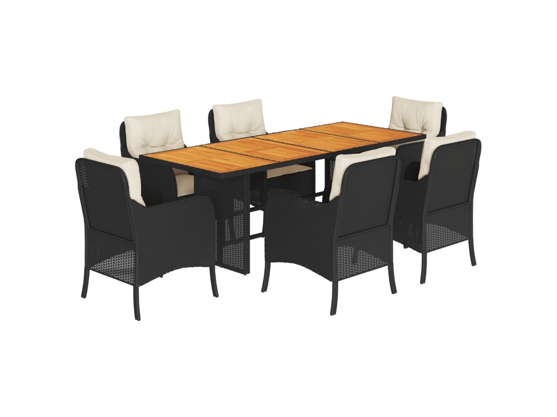 Maison Exclusive - Juego de comedor de jardín de 7 piezas con cojines de mimbre y patas negras