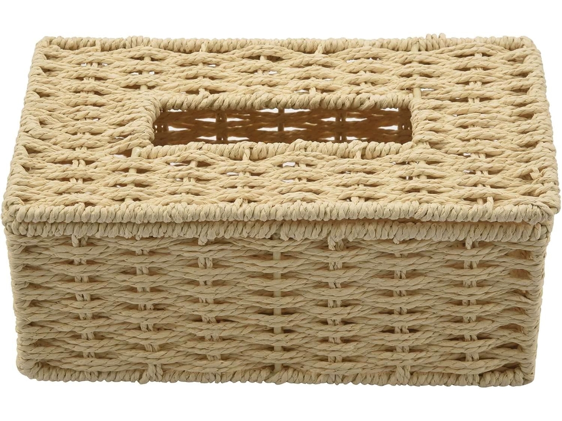 Caixa De Lenços De Vime Vintage - Bege - Com Tampa - Decoração De Mesa