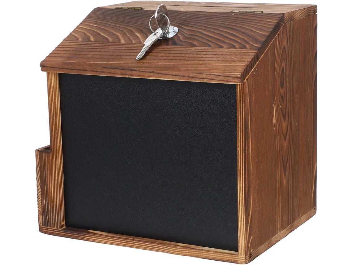 Caja De Donaciones De Madera Para Montaje En Pared Con Cerradura Y Pizarra, Ranura Para Caja De Ahorros