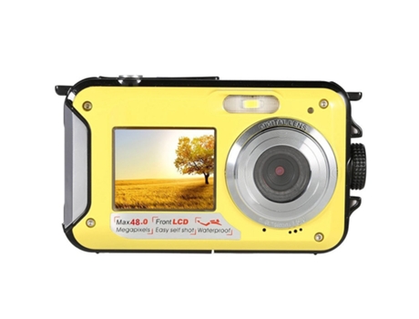 Cámara Digital SLOWMOOSE Impermeable de 48 Mp Grabadora de Vídeo de Pantalla Doble (Amarillo)