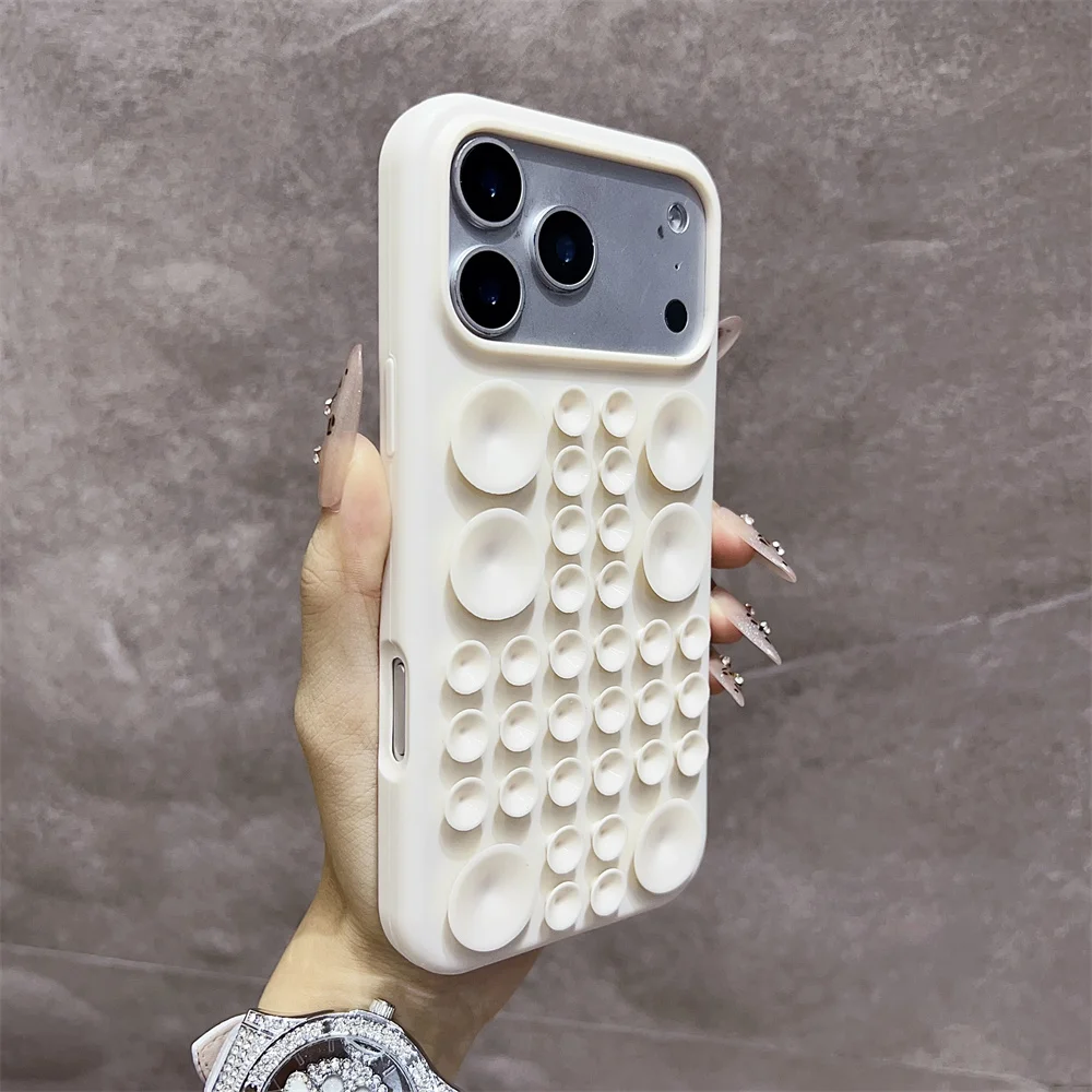(iphone 16 Pro, Blanco Crema) Funda De Silicona Redonda A Prueba De Golpes Con Ventosa Para Iphone