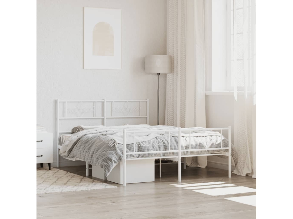 Estructura Cama Sin Colchón Con Estribo Metal Blanco 140x200 Cm