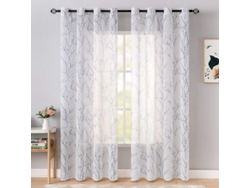 2026-3586-cortinas Translúcidas Linjou 2 Paneles Patrón De Rama Azul 140x160cm Para Dormitorio Sala Balcón 140x160cm Azul