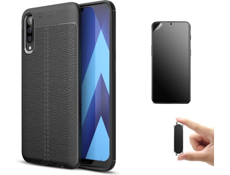 Kit Carcasa, Protector Y Soporte Samsung A30S Ultimatte Rugged Leather Negro