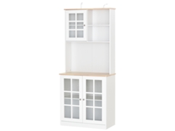 Armário De Cozinha Com Prateleiras E Portas De Vidro Armário Alto De Cozinha Para Pequenos Eletrodomésticos E Louças 80x37x183 Cm Branco