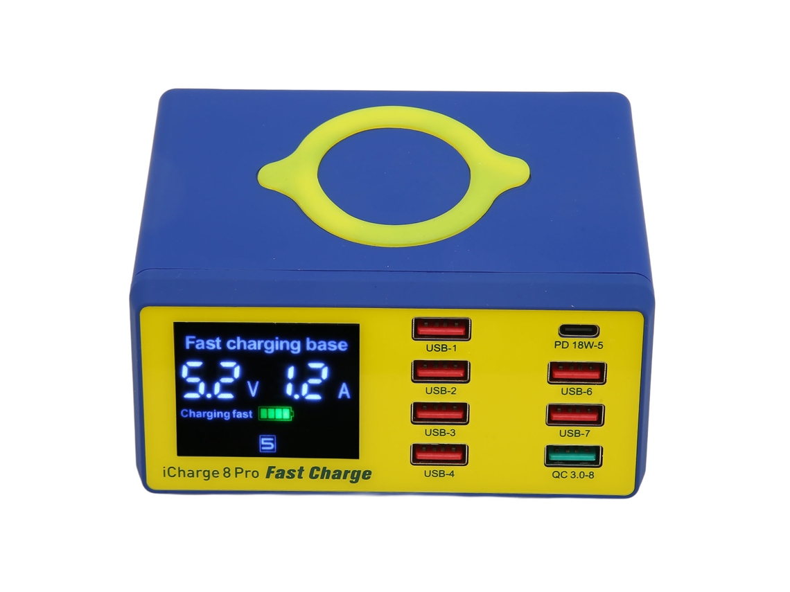 Cargador (carga Inalámbrica Rápida De 100w, 8 Puertos Con Pantalla Digital)