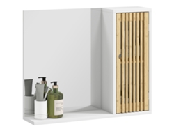Espejo De Baño Con Puerta De Listones De Bambú Y Estantes Naturales, 60x50 Cm