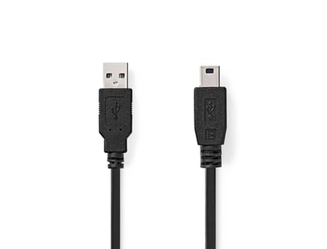 USB Cable USB 2.0 USB-A Male USB Mini-B 5 pin Male 480 Mbps Nickel Plated 5.00 m Round PVC Black Label NEDIS