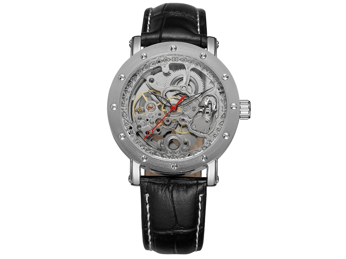Reloj Mecánico Hollow Impermeable De Cuero Pu Para Hombre Forsining