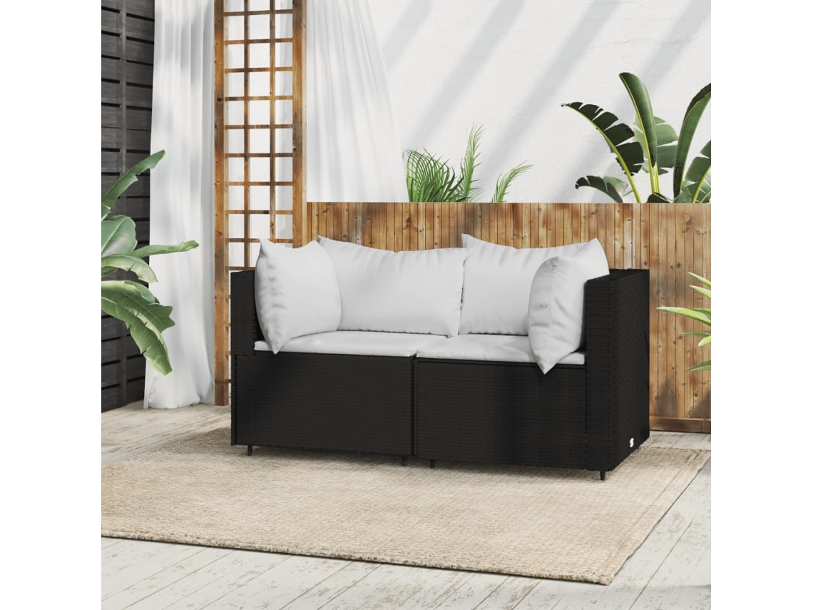 Sofá De Esquina De Jardín | Sofá De Exterior Con Cojines Ratán Sintético Negro Wsd939310