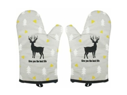 Guantes de cocina, 1 par, resistentes al calor, de algodón grueso, para microondas y barbacoa (gris)