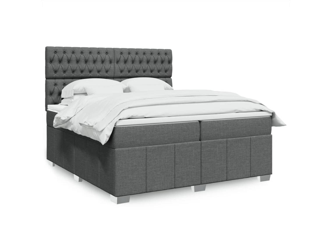 Cama Box Spring Con Colchón Tela Gris Oscuro 200x200 Cm