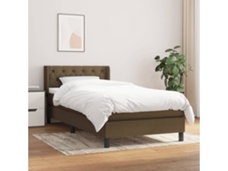 Cama con colchón de muelles y cabecero de tela marrón oscuro (80x200 cm)
