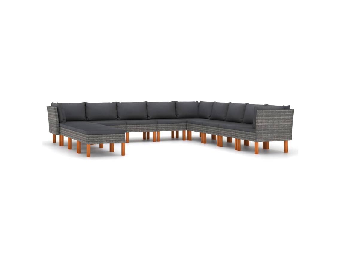 Maison Exclusive - Conjunto de salón de jardín de 12 piezas con cojines de mimbre y patas grises